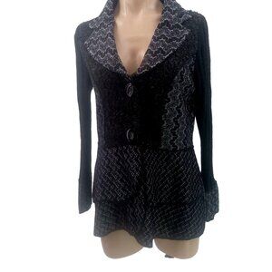 Sioni Womens Black Mixed Textile Blazer M Petite Boucle Silver Metallic Holiday